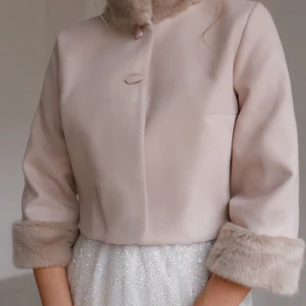Elegant Soft Pink Eco Fur Coat J 316